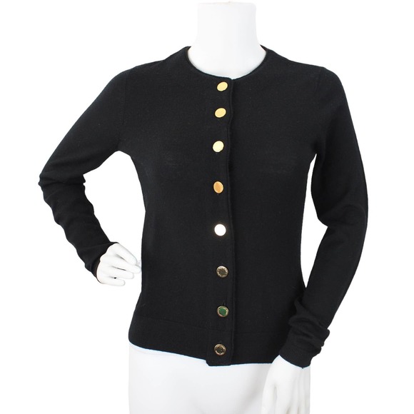 Tory Burch 100% Merino Wool Black Crewneck Gold Button Cardigan Size XS - Picture 1 of 11
